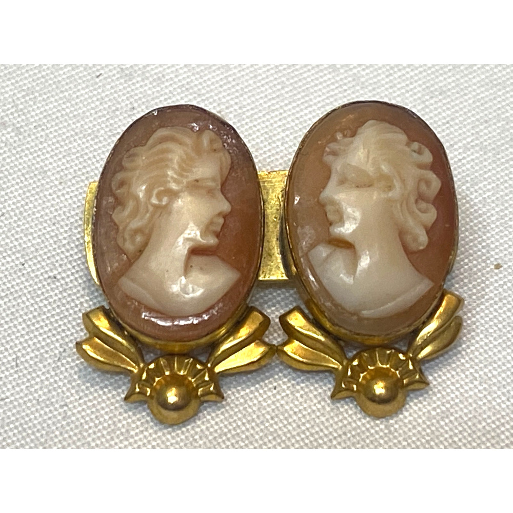 Vintage Mini Shell Double Cameo Brooch